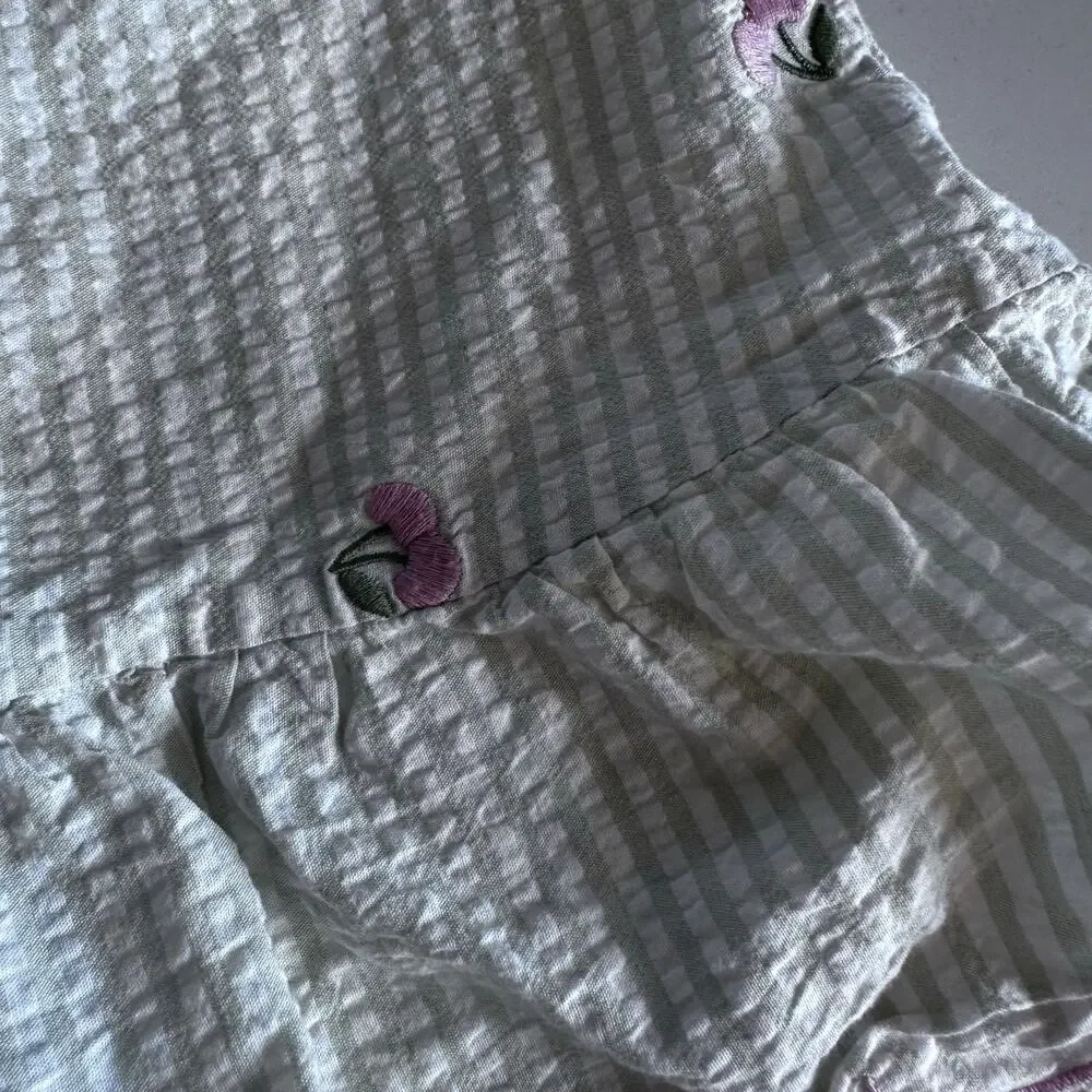 HAPPILY GREY Kids Green Striped Seersucker Cherry Top - 5T